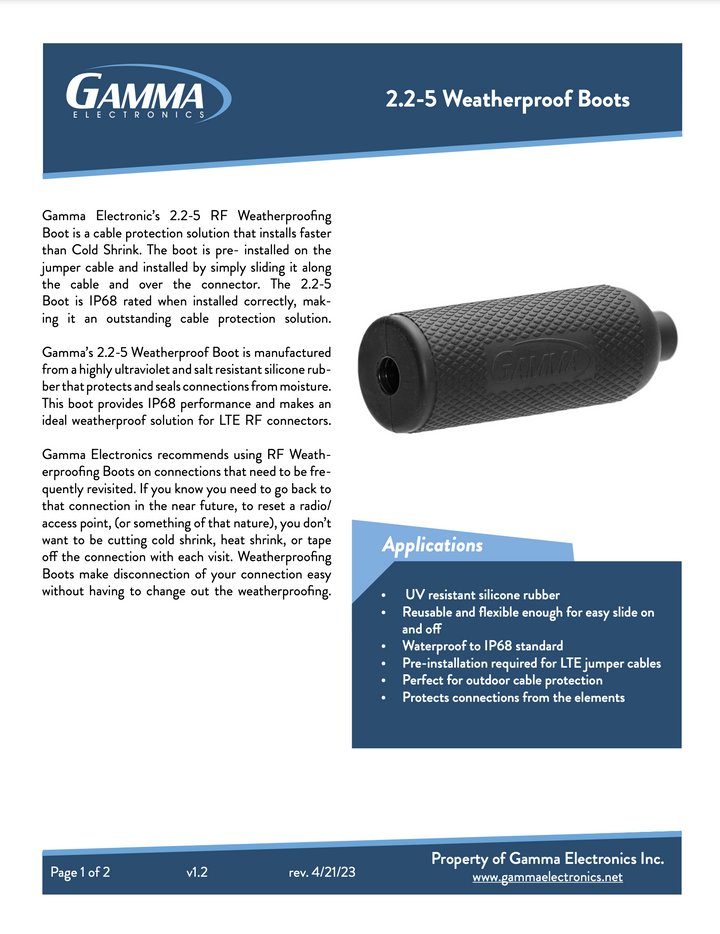 Gamma 2.2-5 RF Weatherproof Boot - Gamma Electronics