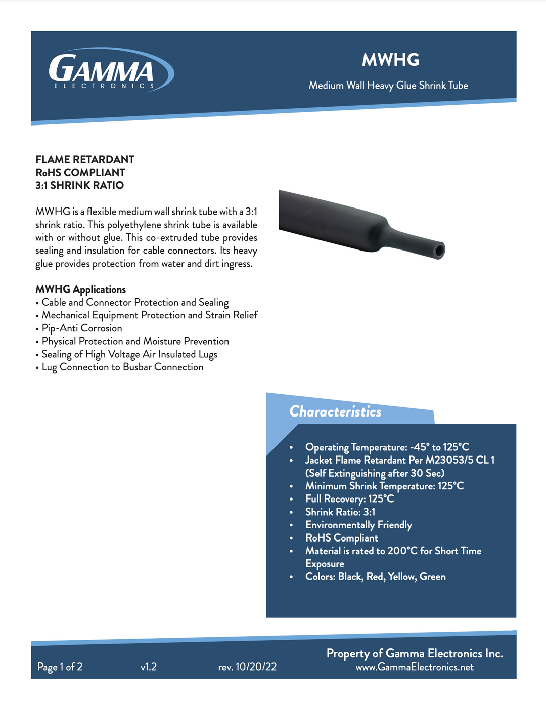 MWHG: 3 to 1 Medium Wall, Heavy Glue Heat Shrink Tubing - Gamma Electronics