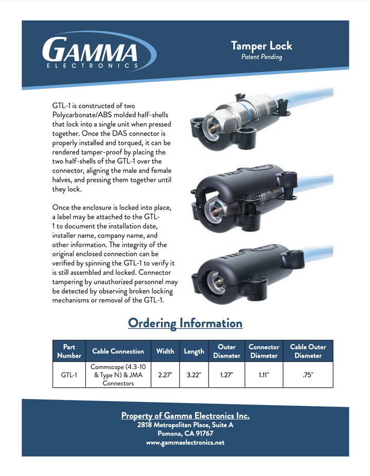 Tamper Lock - Gamma Electronics