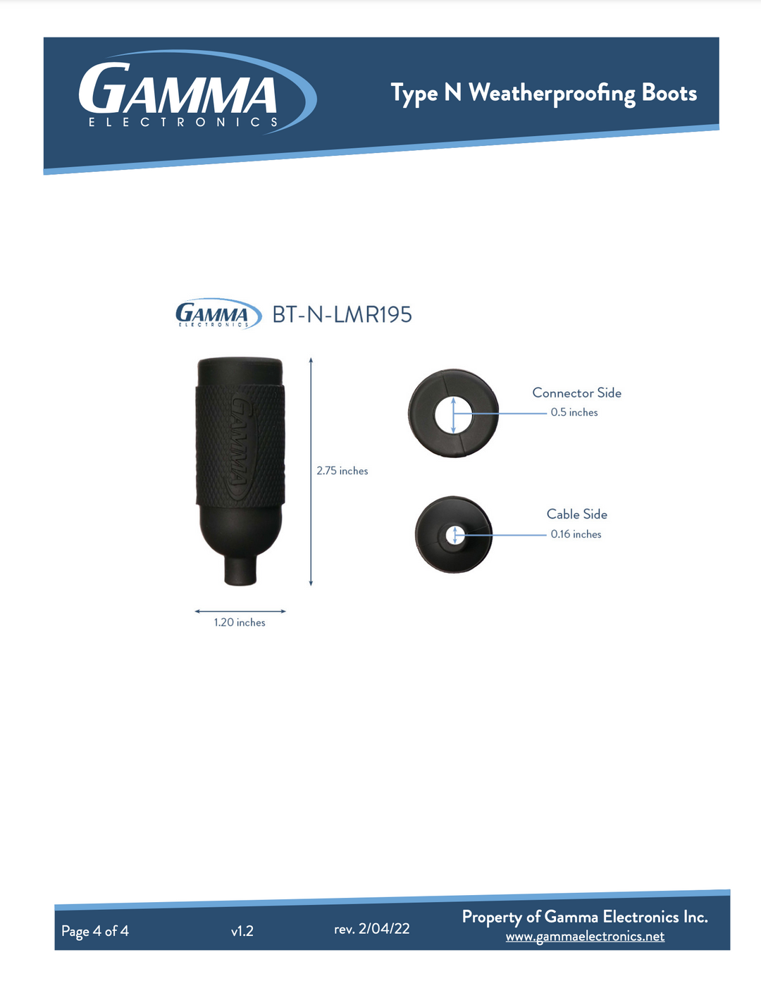 Type N RF Weatherproof Boots - Gamma Electronics
