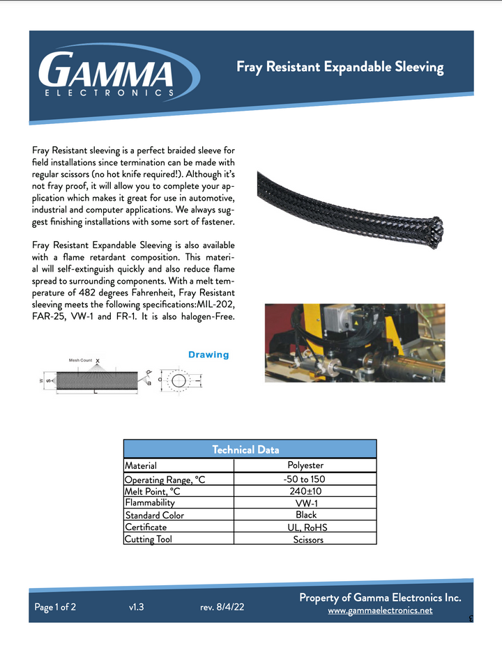 Gamma Braided Polyester Fray Resistant Expandable Sleeving - Gamma Electronics