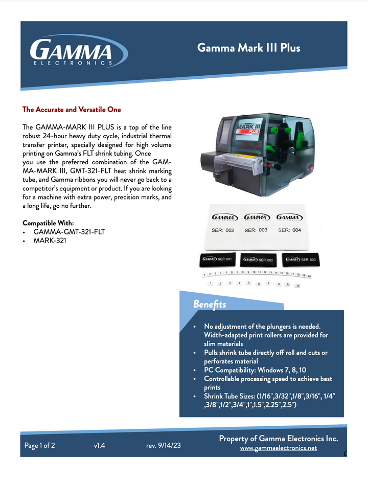 Gamma Mark III Plus Heat Shrink Printer - Gamma Electronics