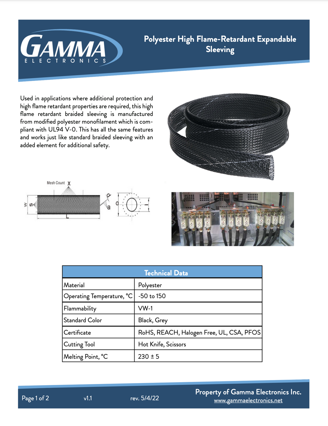 Gamma Polyester High Flame-Retardant Expandable Sleeving - Gamma Electronics