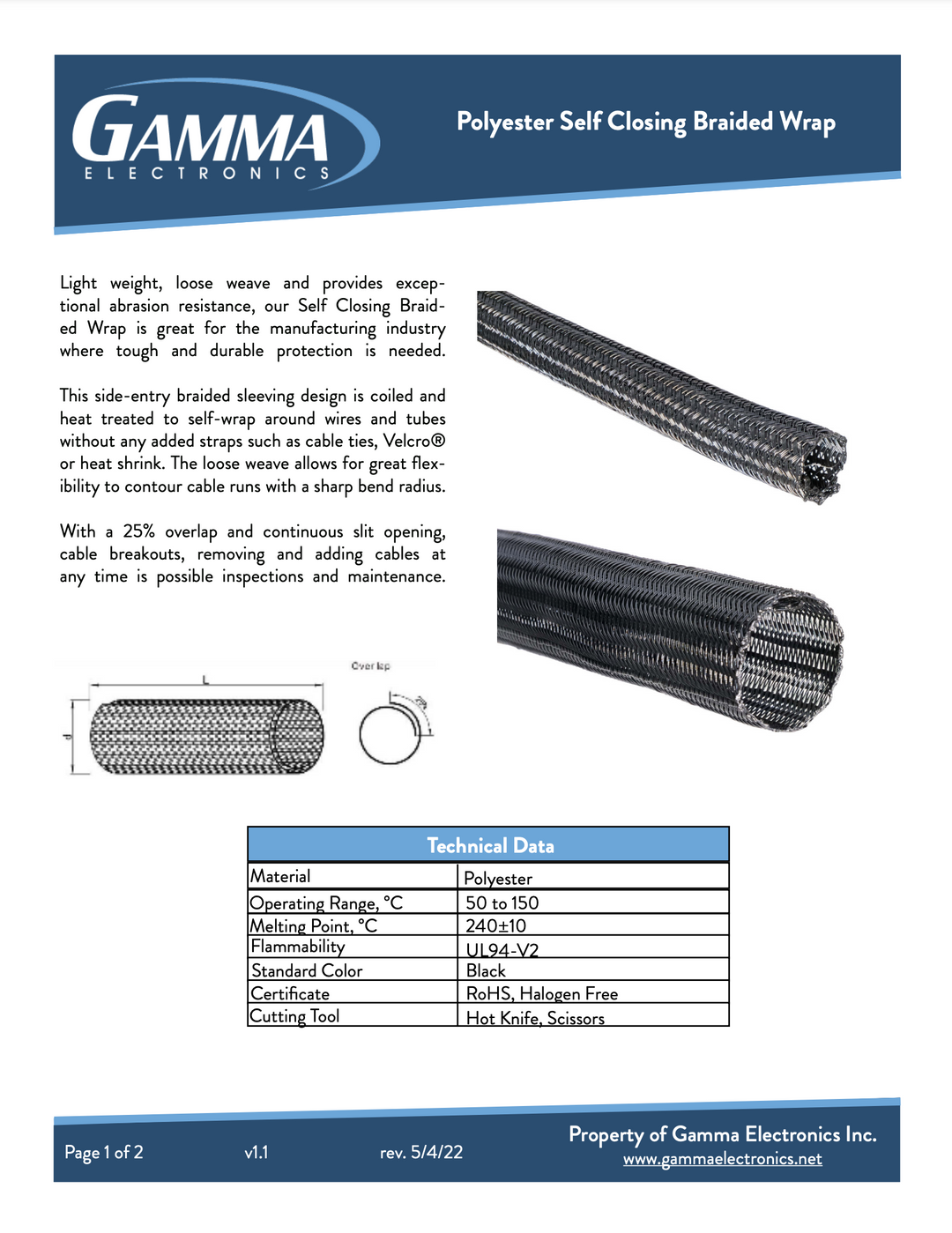 Gamma Polyester Self Closing Braided Wrap Sleeving - Gamma Electronics