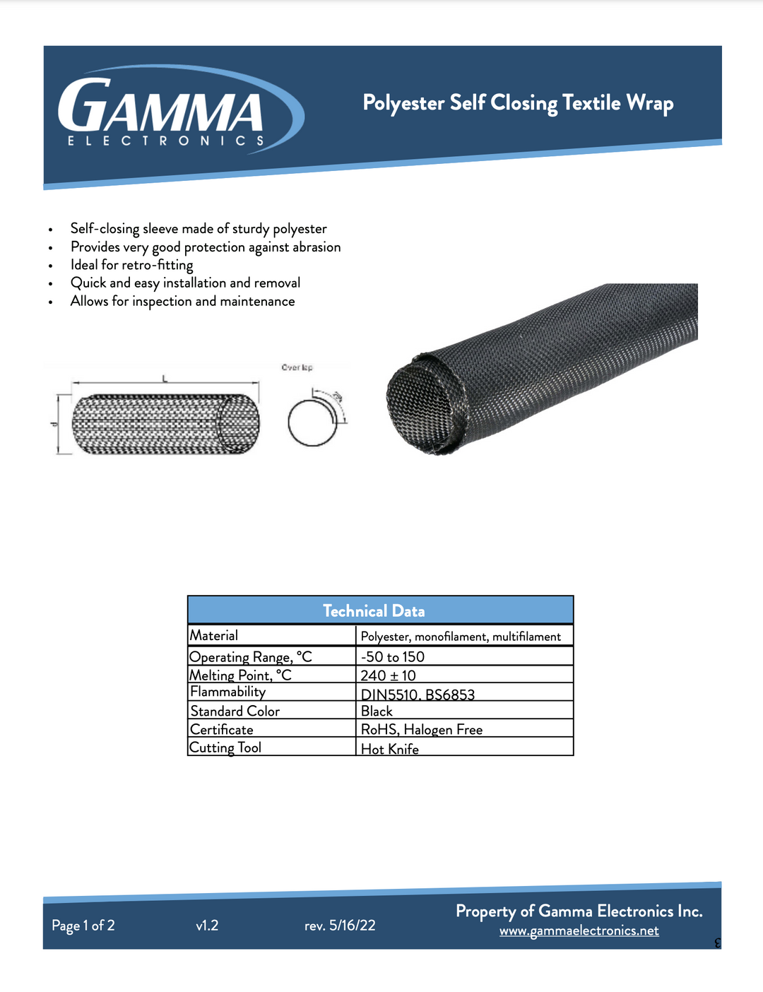 Gamma Polyester Self Closing Textile Wrap Braided Sleeving - Gamma Electronics
