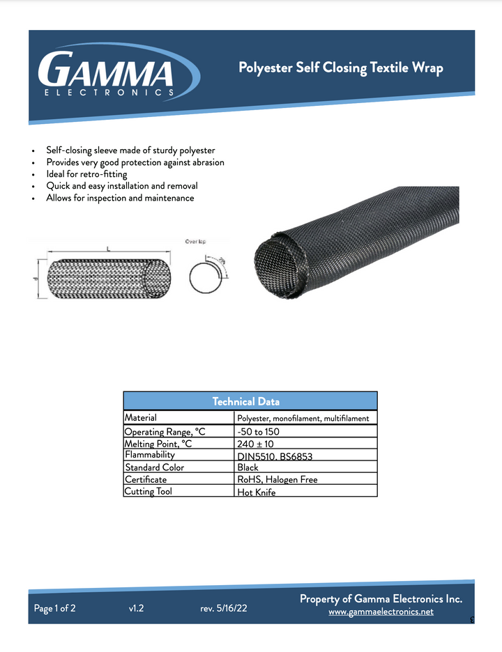 Gamma Polyester Self Closing Textile Wrap Braided Sleeving - Gamma Electronics