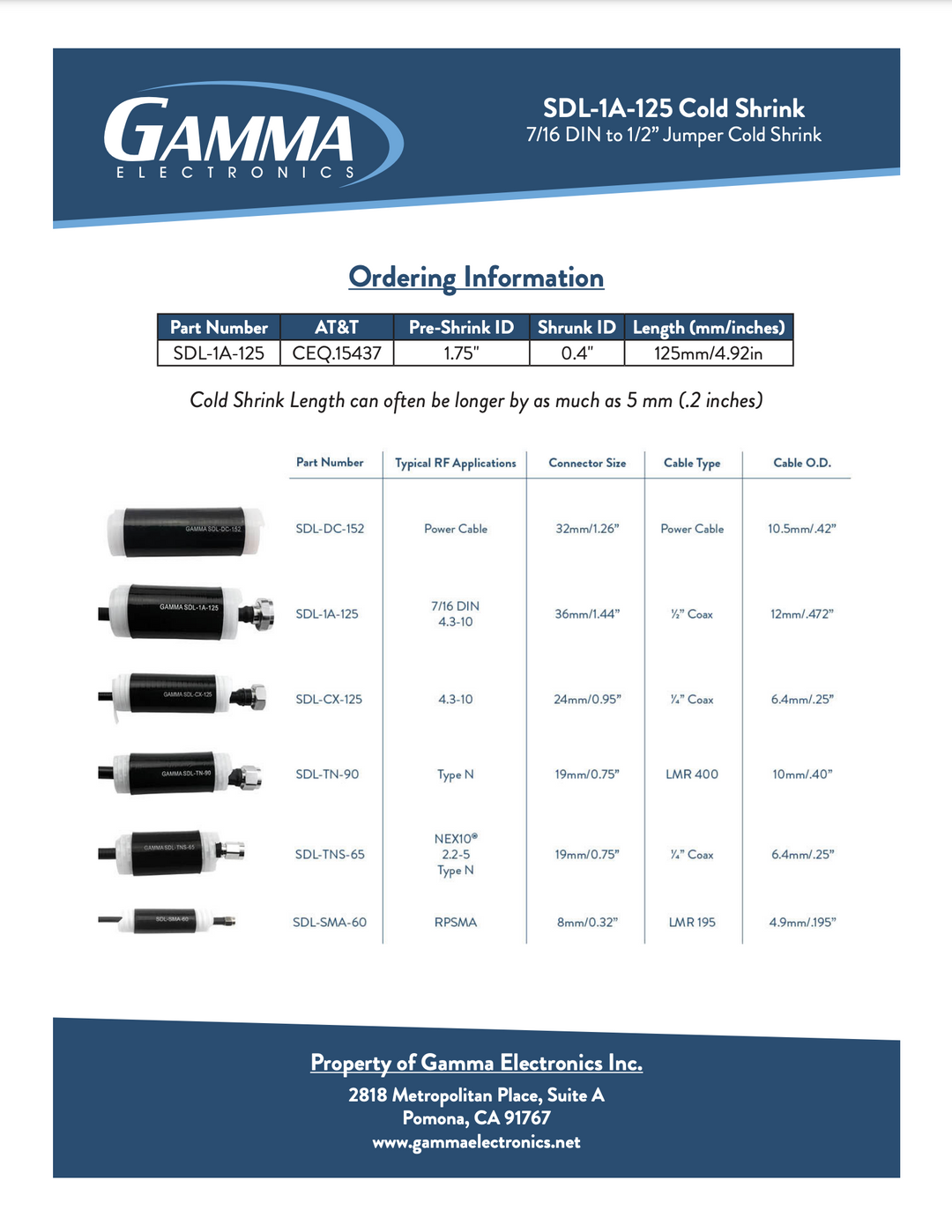 Gamma SDL-1A-125 Cold Shrink Tubing - Gamma Electronics