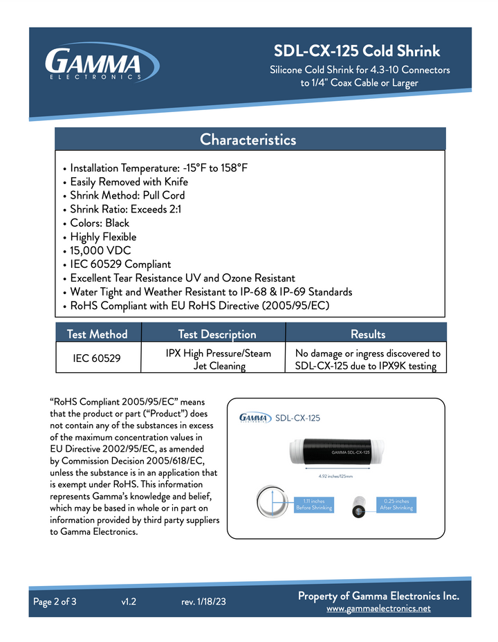 Gamma SDL-CX-125 Cold Shrink Tubing - Gamma Electronics