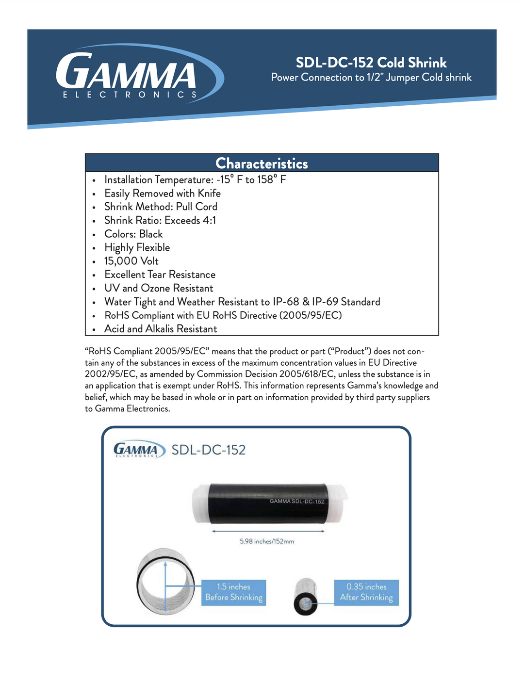 Gamma SDL-DC-152 Cold Shrink Tubing - Gamma Electronics