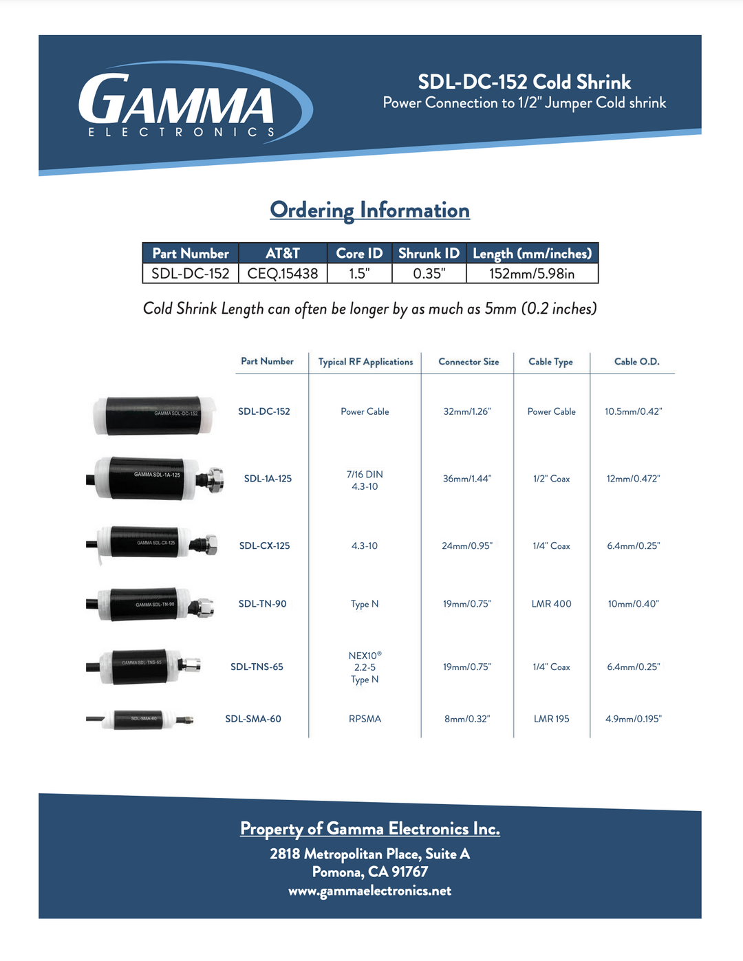 Gamma SDL-DC-152 Cold Shrink Tubing - Gamma Electronics