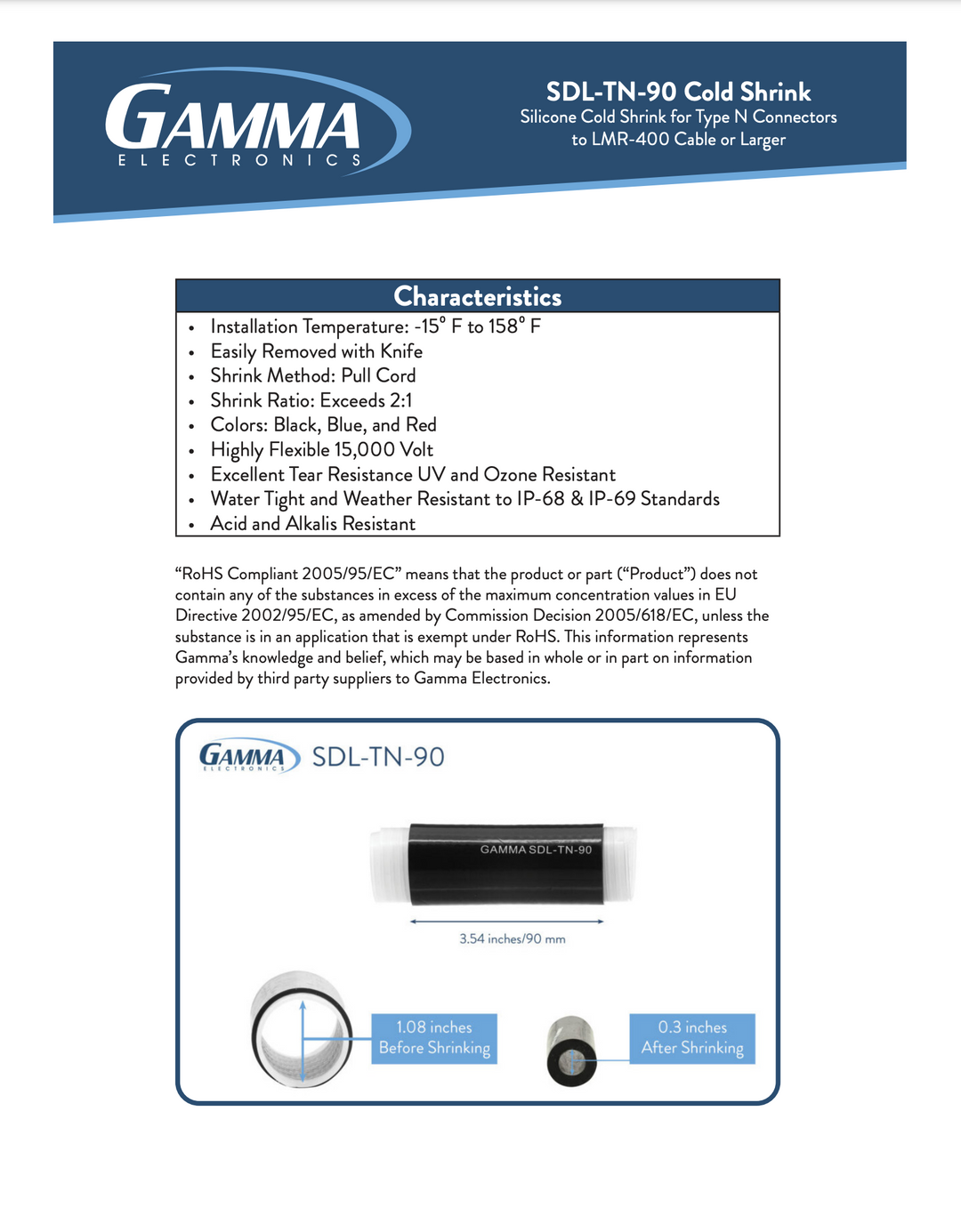 Gamma SDL-TN-90 Cold Shrink Tubing - Gamma Electronics