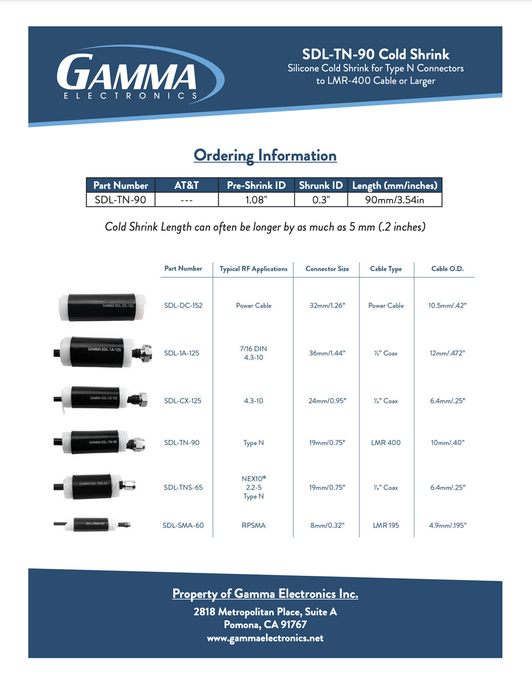 Gamma SDL-TN-90 Cold Shrink Tubing - Gamma Electronics