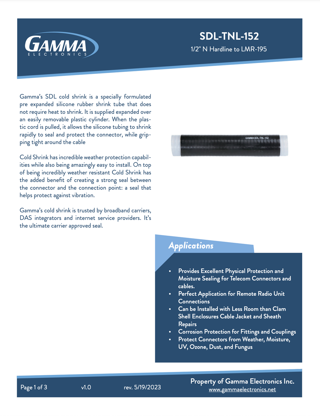 Gamma SDL-TNL-152 Cold Shrink Tubing - Gamma Electronics