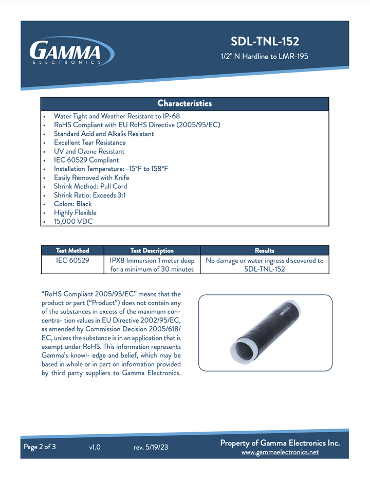 Gamma SDL-TNL-152 Cold Shrink Tubing - Gamma Electronics