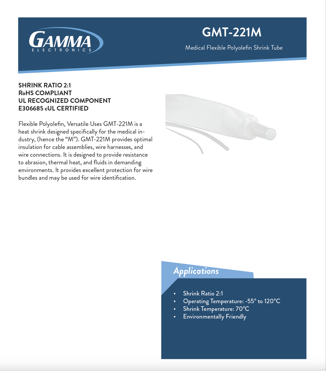 GMT-221M: 2:1 Clear, Medical Grade Heat Shrink Tubing