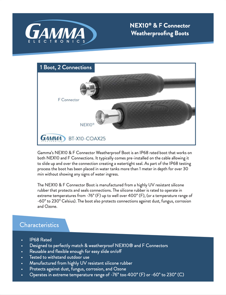NEX10® & F Connector RF Weatherproof Boot