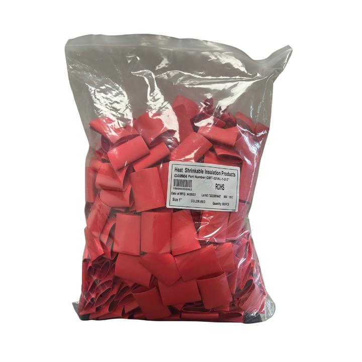 GMT-321AL - 3:1 Dual Wall Adhesive Lined 1in ID Cut to 2in Lengths Red and Black Heat Shrink Bulk Qt