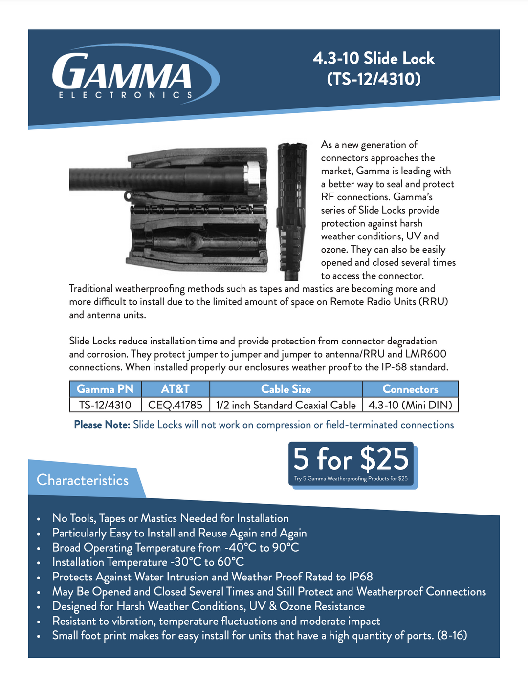 Watertight, IP68 Level Weather Protection for 4.3-10 DIN Connections - Gamma Electronics