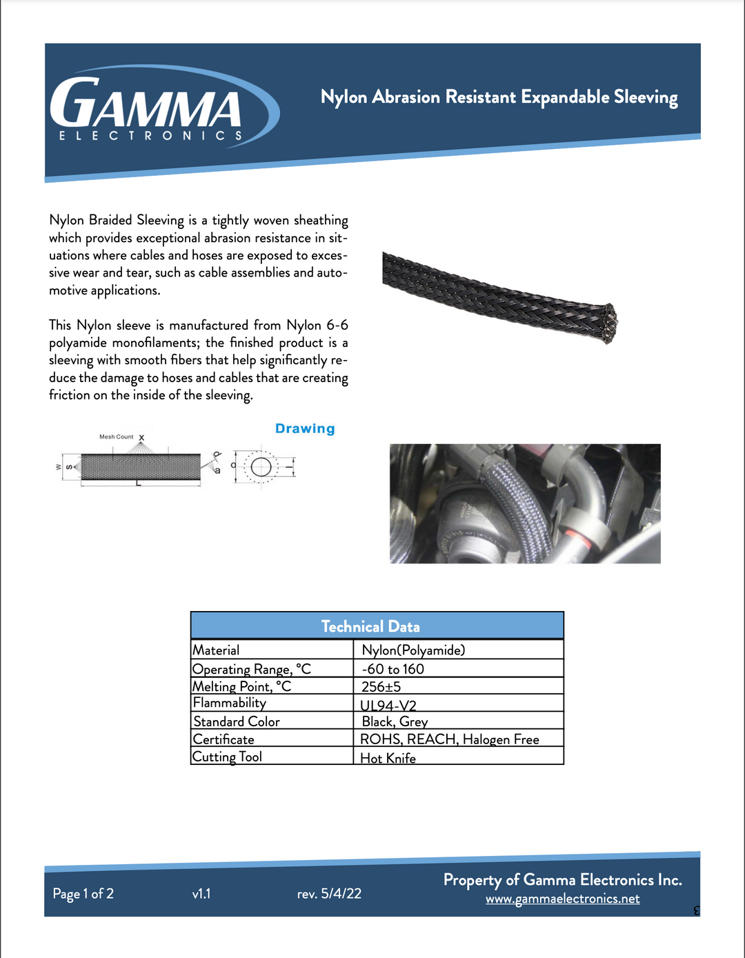 Gamma Braided Nylon Abrasion Resistant Expandable Sleeving - Gamma Electronics