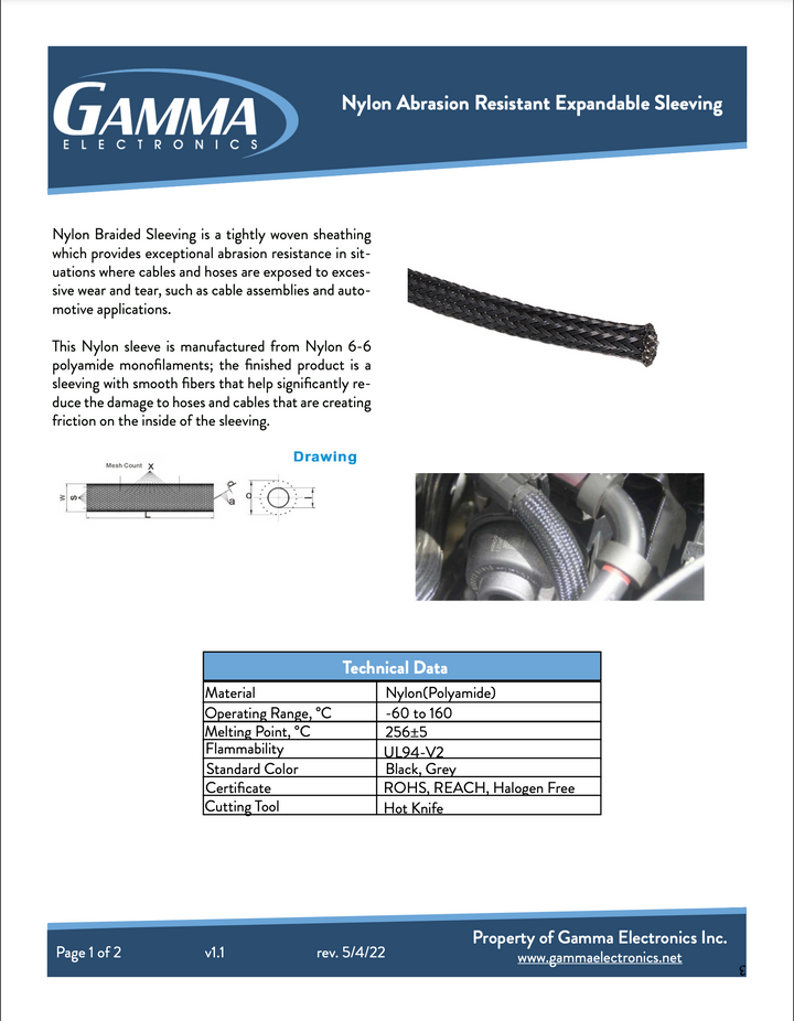 Gamma Braided Nylon Abrasion Resistant Expandable Sleeving - Gamma Electronics