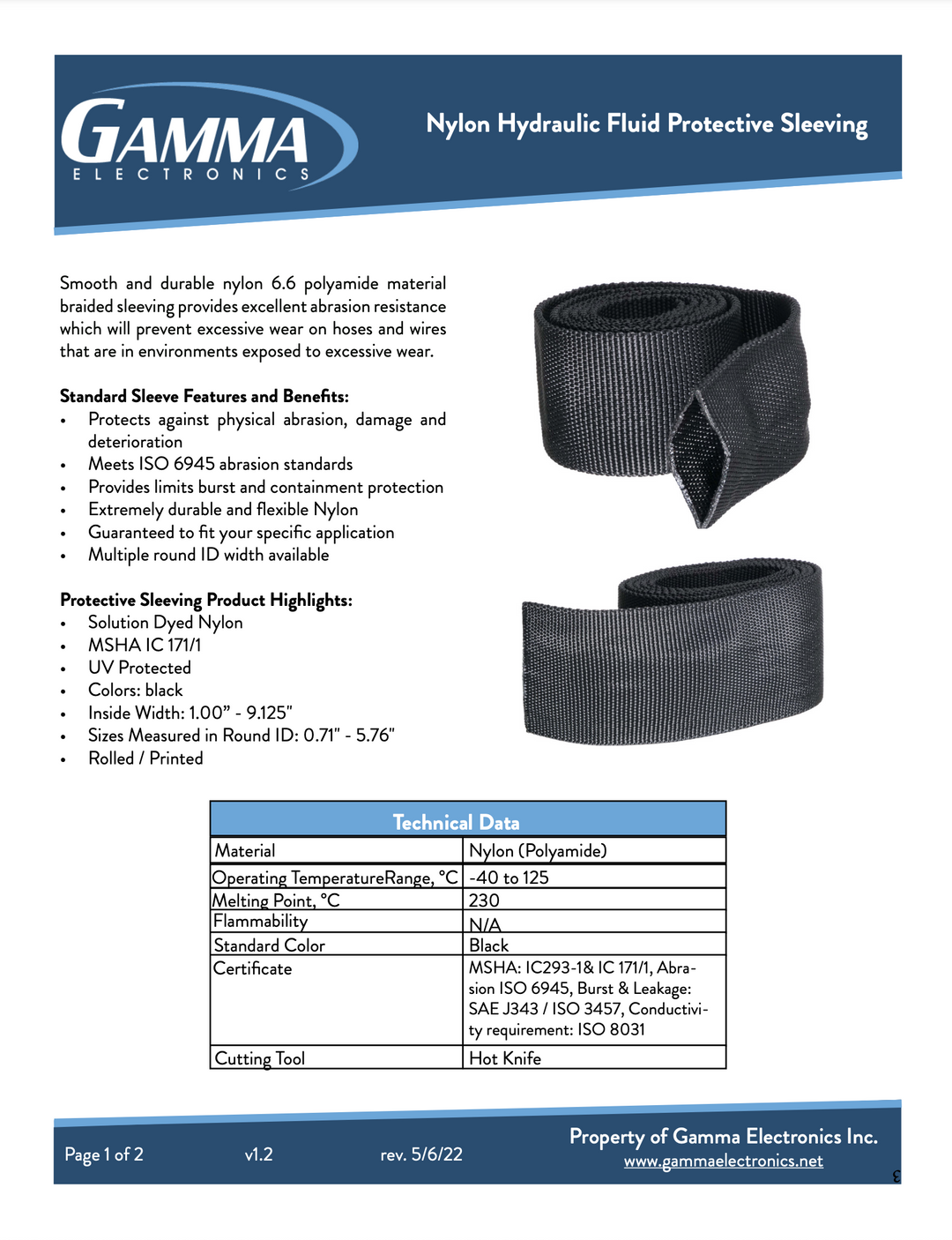 Gamma Braided Nylon Hydraulic Fluid Protective Sleeving - Gamma Electronics