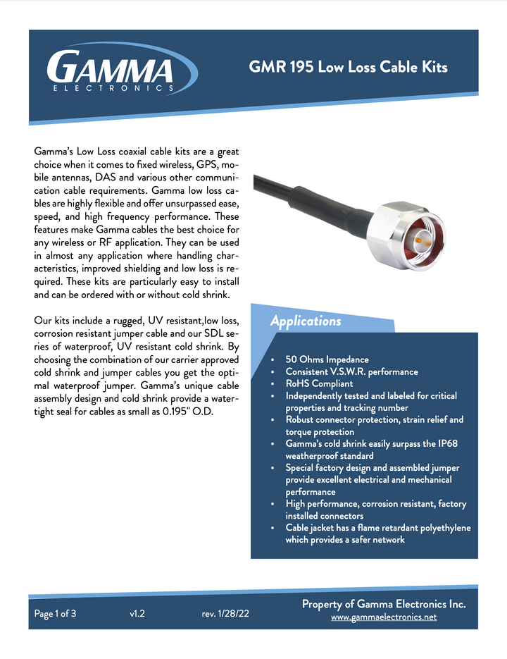 Gamma LMR 195 – Low Loss, RF Coaxial Cables - Gamma Electronics
