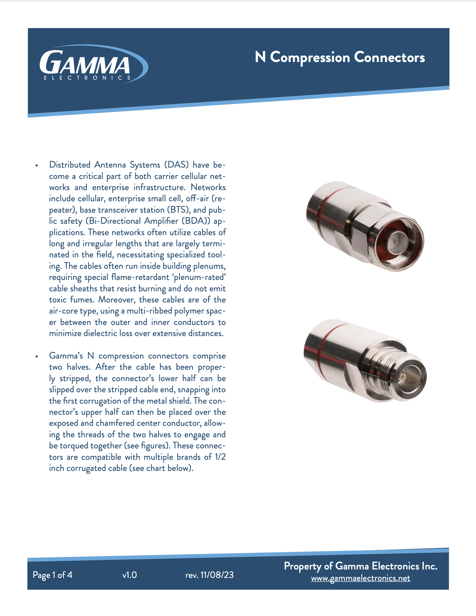 Gamma RF Compression Connectors Type N male – Gamma Electronics