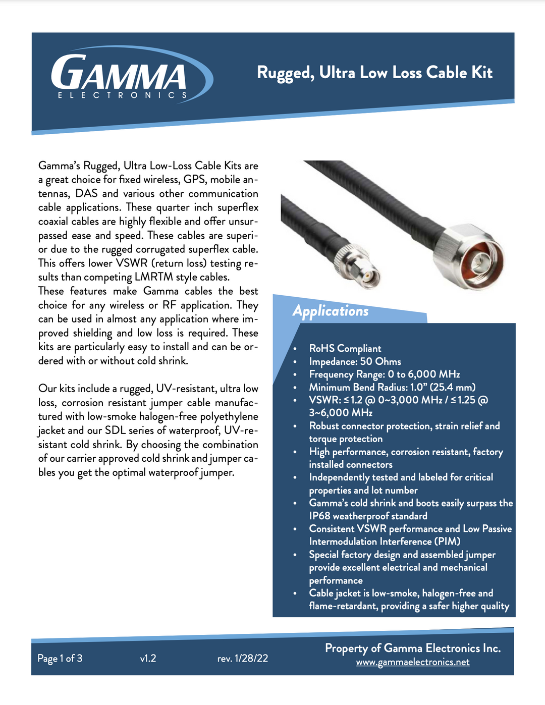 Gamma Type N to Type N – Rugged, Ultra Low Loss Cables - Gamma Electronics