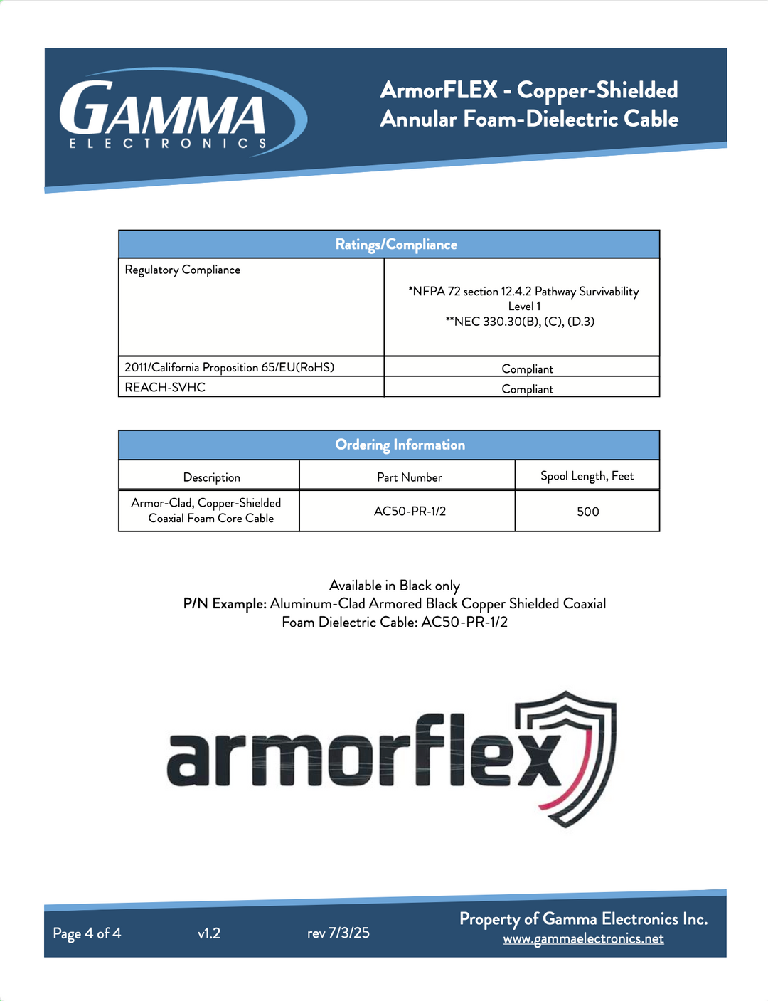 Armorflex - Copper-Shielded Coaxial Foam-Core Black Cable 500 ft