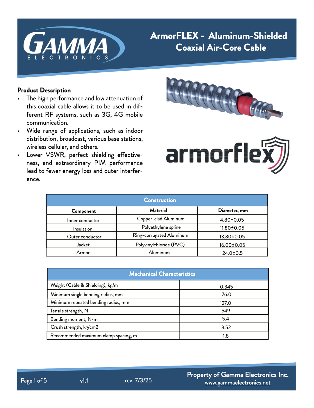 Armorflex - Aluminum-Shielded  Coaxial Air-Core Red Cable