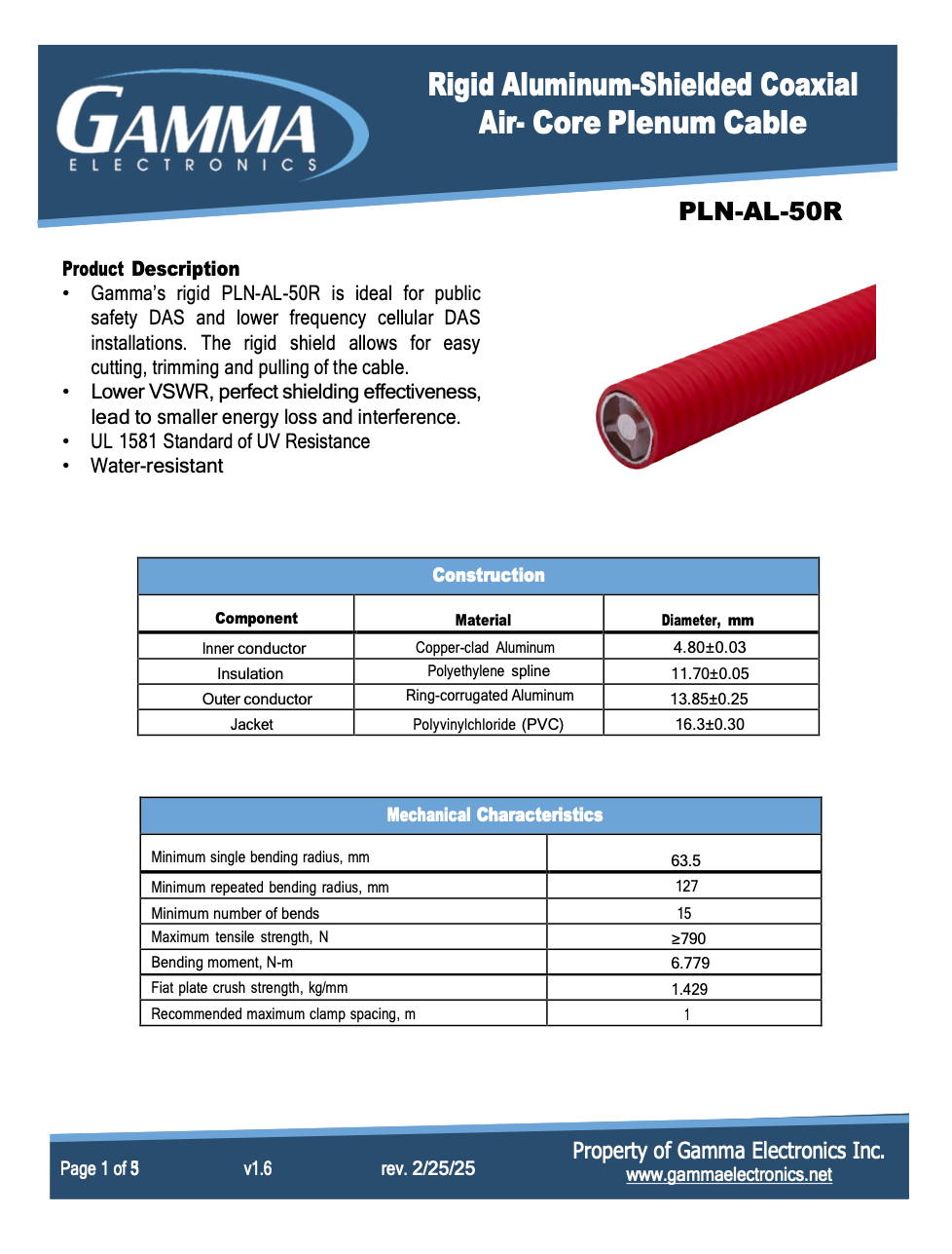 Aluminum-Shielded Coaxial Air-Core Plenum Cable 500 FT Spool