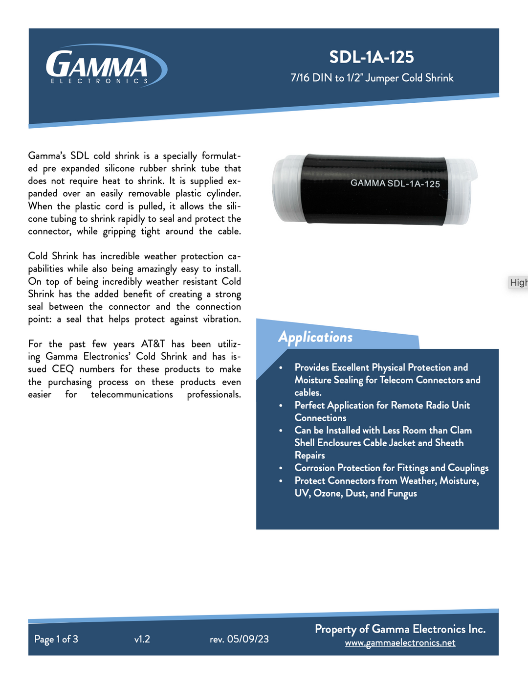 Gamma SDL-1A-125 Cold Shrink Tubing