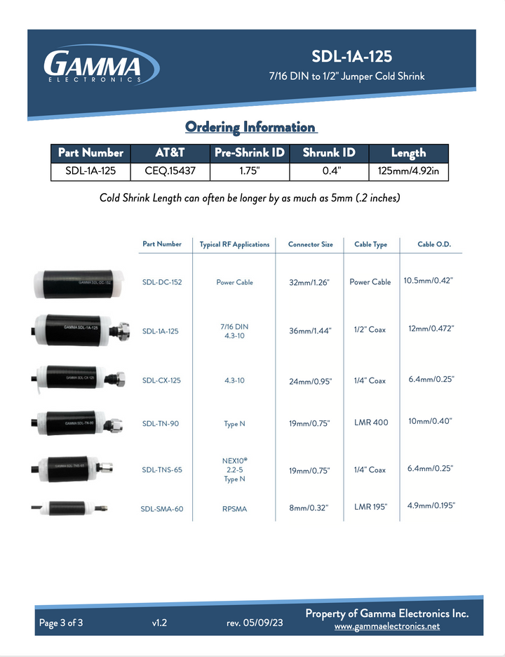 Gamma SDL-1A-125 Cold Shrink Tubing