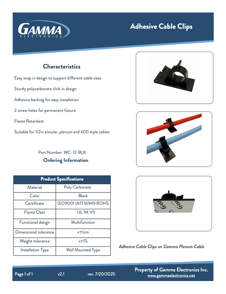 Gamma Adhesive Cable Clips