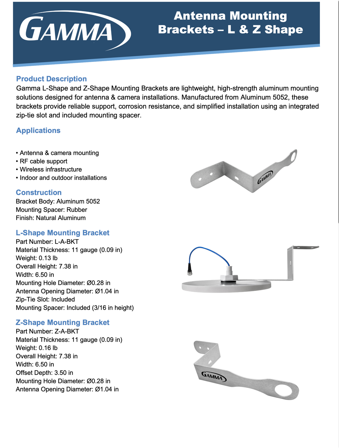 Z Shape Antenna Mounting Bracket PN: Z-A-BKT